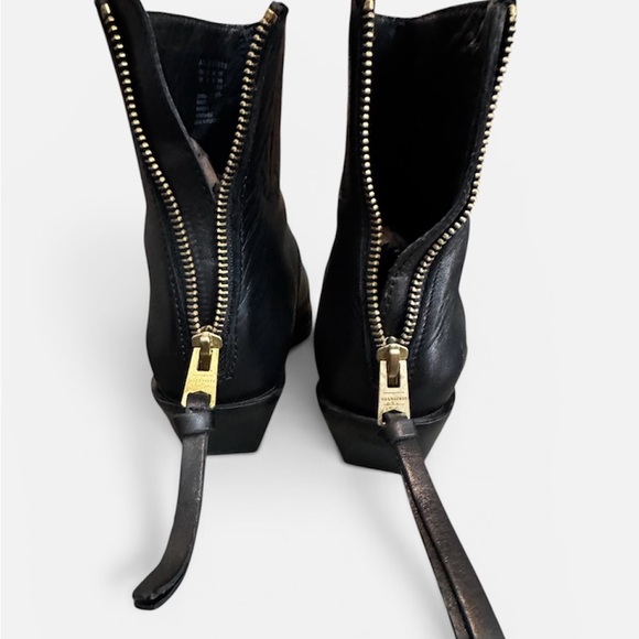 AllSaints Black Leather Pointed Ankle Boots with Back Zip - Picture 3 of 8